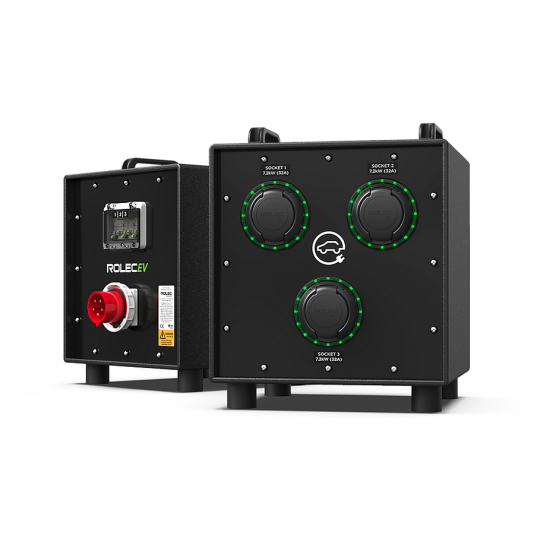 Mobilna i przenośna trójfazowa stacja ładowania z 3 gniazdami T2 o mocy 7,2 kW
