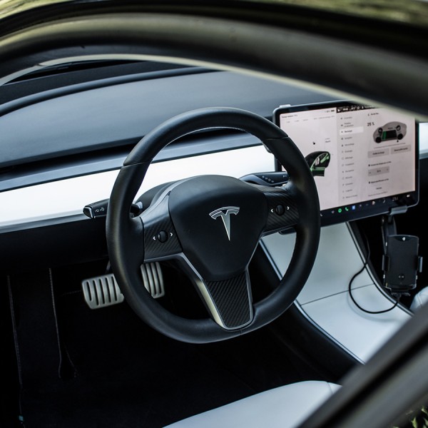Housse de volant en y Model 3 Tesla gaine de volant ABS Protecteur de volant  anti-glissement Accessoires intérieurs flocage Noir