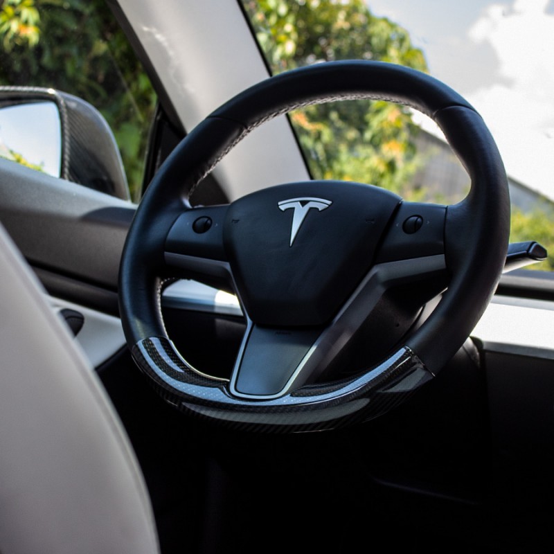 Tesla Model 3 Lenkradabdeckung Carbon Weiß Autozubehör 3-teiliges Innere  Styling Deutschland – Mein Tesla Zubehör
