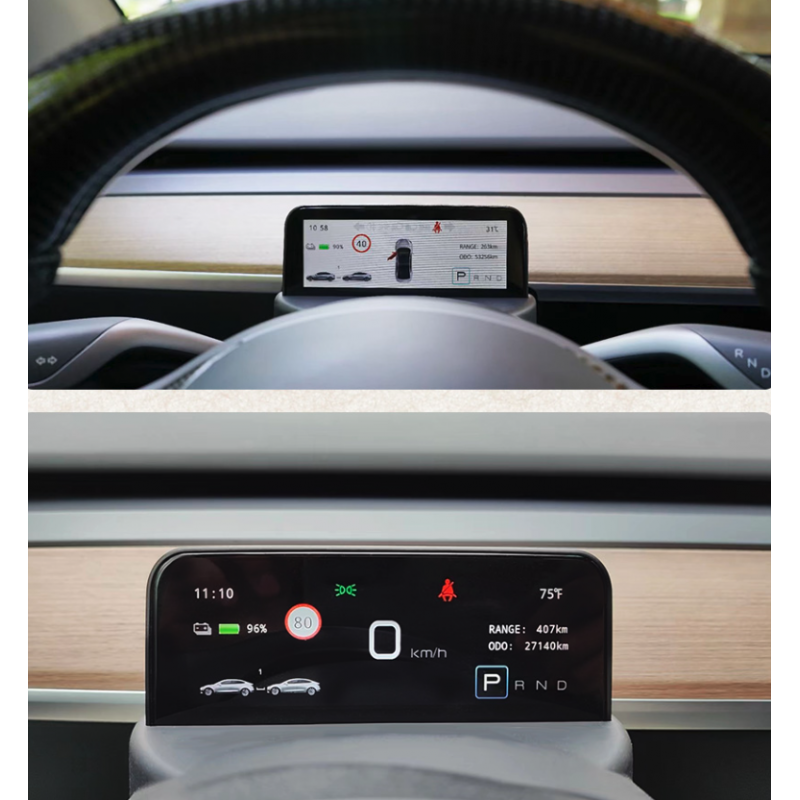 Aramox Tableau de Bord Rond, écran HUD de Voiture Rond 800 X 640, écran  LCD, Compteur de Vitesse Numérique Compatible avec Tesla Model 3 Y, écran  HUD