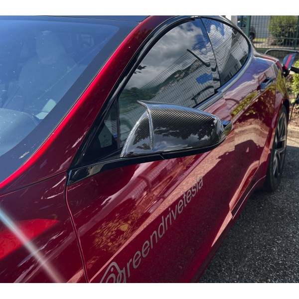 Tesla Model S M-style speilhetter i karbon for LR og Plaid 2022+